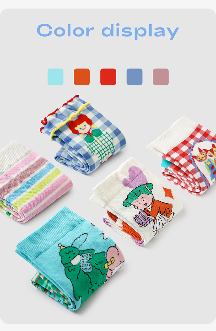 LL Socks Women Crew Socks Life Tunes Character Scene Plaid Socks 5 Pairs