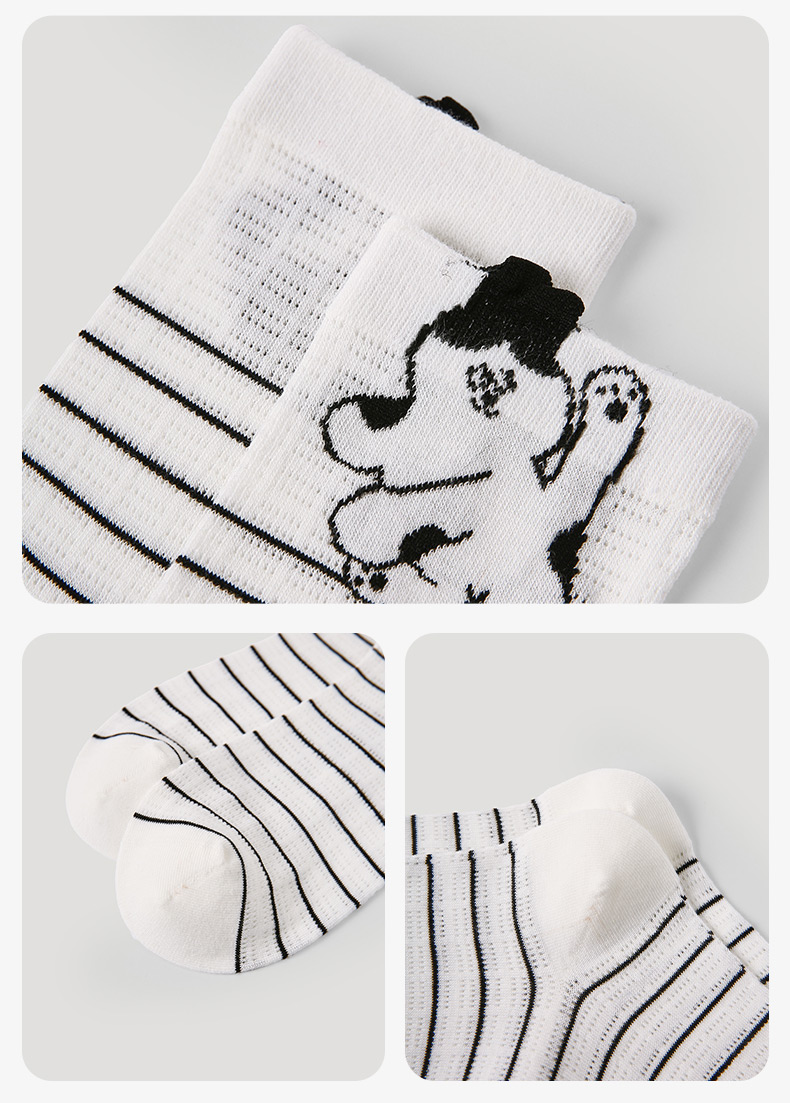 LL Socks Women Crew Socks Monochrome Story Cartoon Animal Stripes Socks 5 Pairs