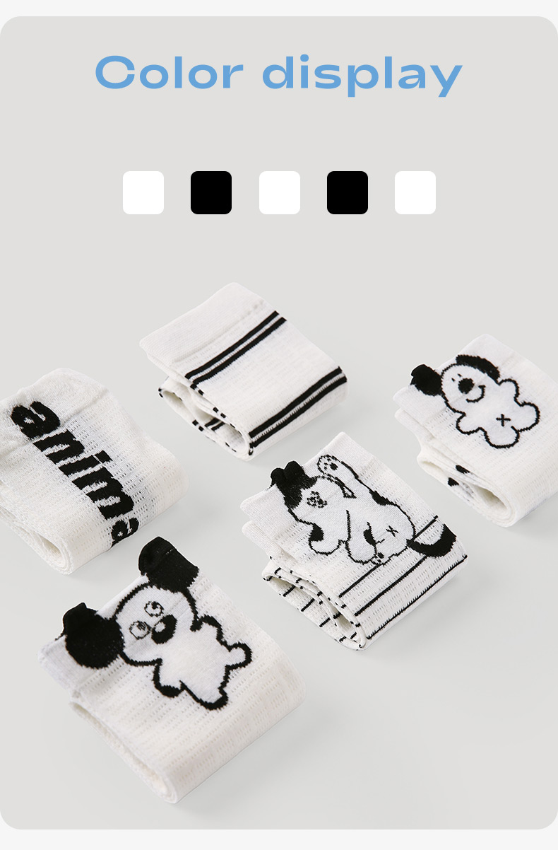 LL Socks Women Crew Socks Monochrome Story Cartoon Animal Stripes Socks 5 Pairs