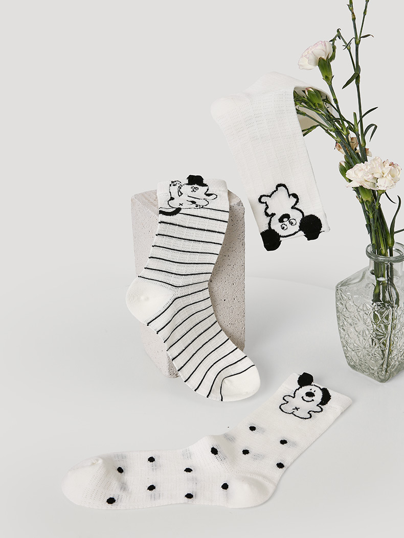 LL Socks Women Crew Socks Monochrome Story Cartoon Animal Stripes Socks 5 Pairs