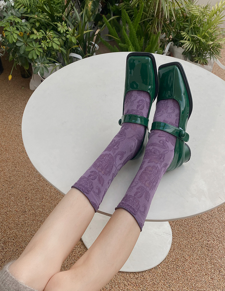 LL Socks Women Crew Socks Moon Shadow Embossed Flower Socks 3 Pairs
