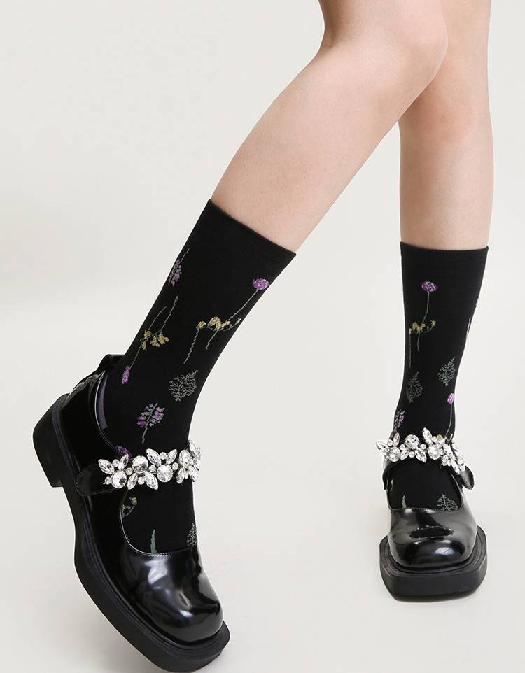 LL Socks Women Crew Socks Moon Shadow Embossed Flower Socks 3 Pairs