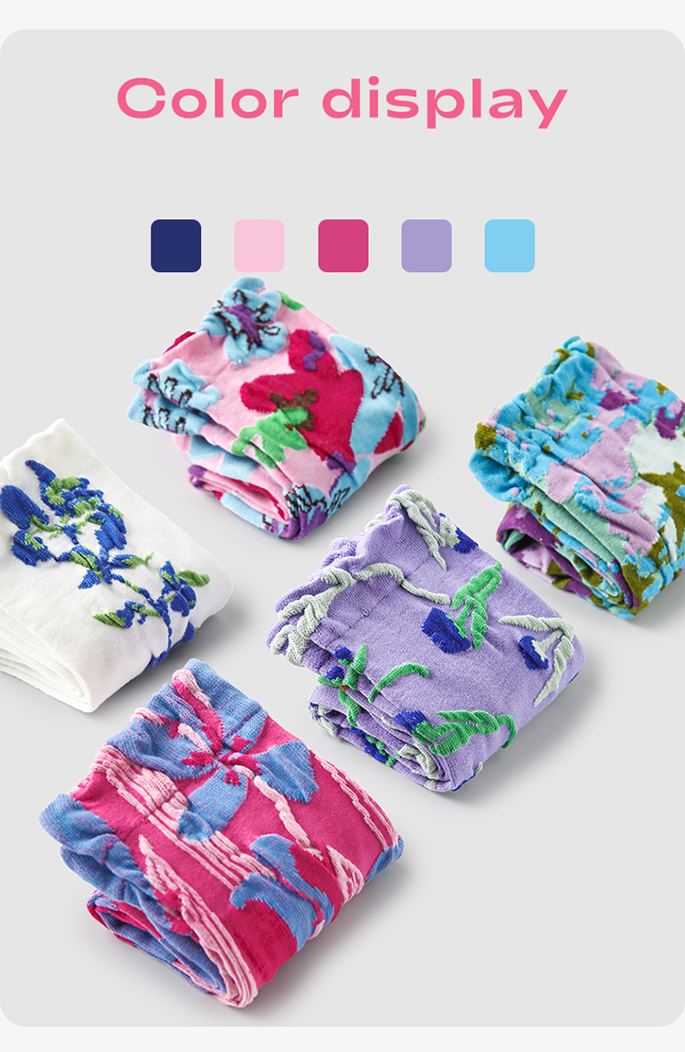 LL Socks Women Crew Socks Morino Gardens Fashion Embossed Flower Socks 5 Pairs