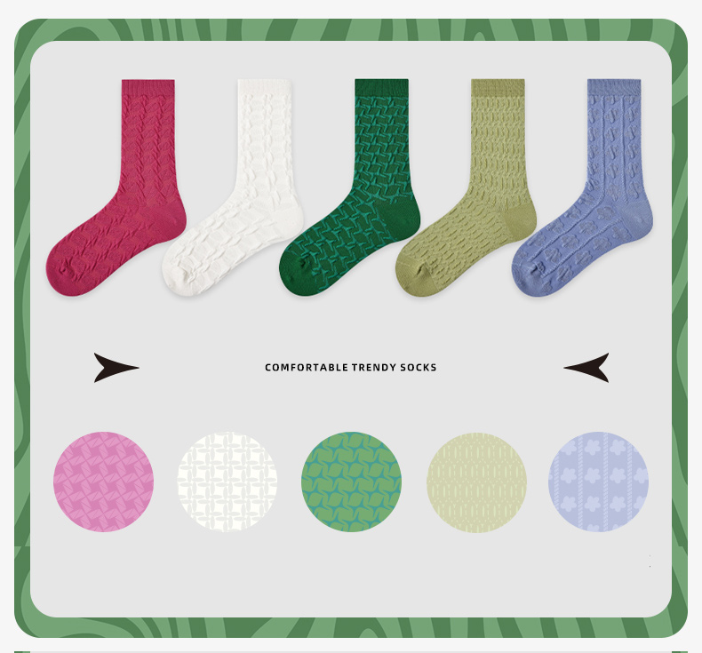 LL Socks Women Crew Socks Morning Spring Sequence Retro Floral Pattern Socks 5 Pairs