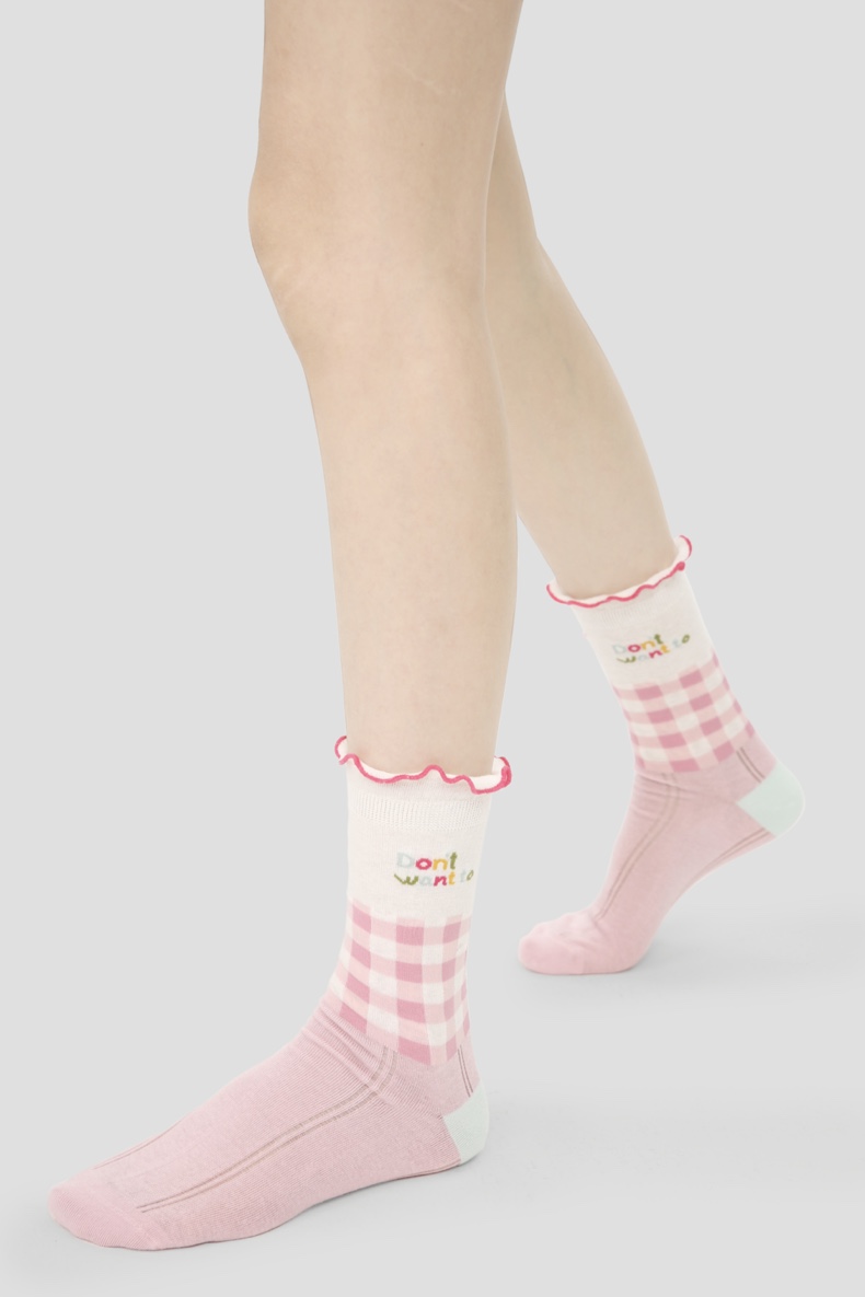 LL Socks Women Crew Socks Pink Dream Floral Pattern Stripes Dots happy style Socks 5 Pairs