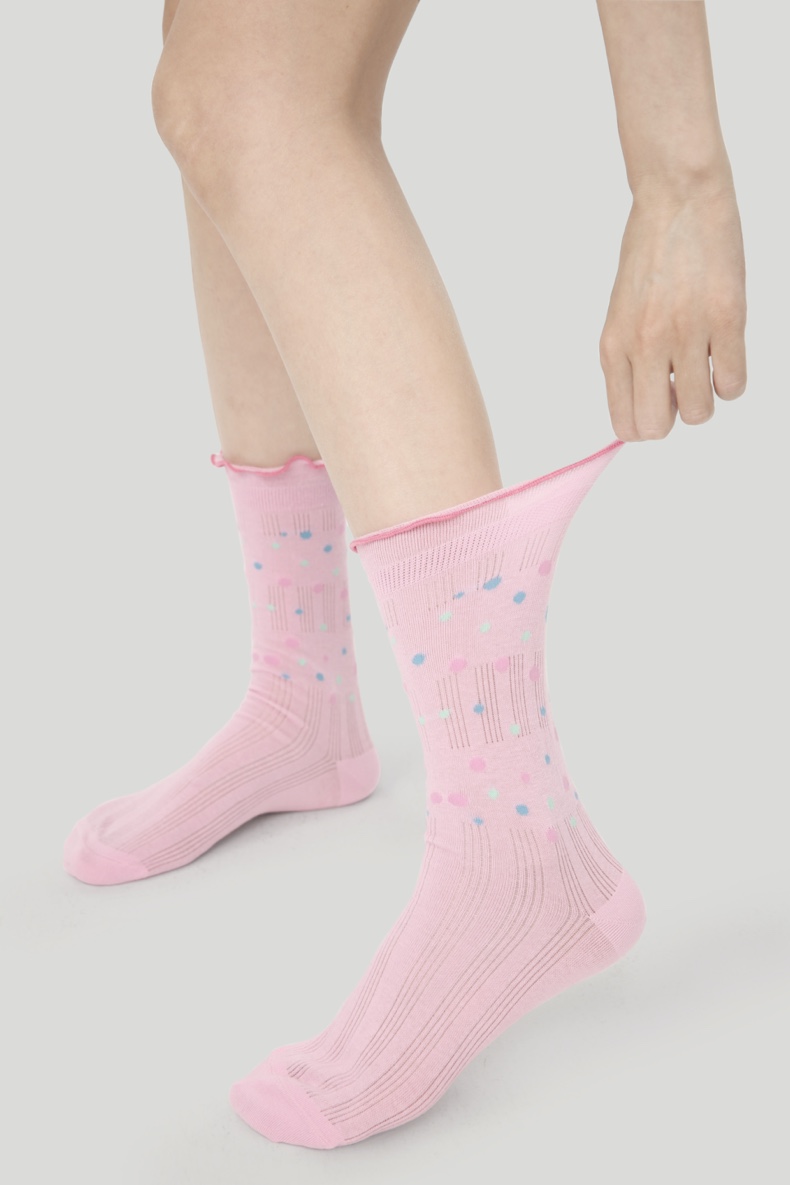 LL Socks Women Crew Socks Pink Dream Floral Pattern Stripes Dots happy style Socks 5 Pairs