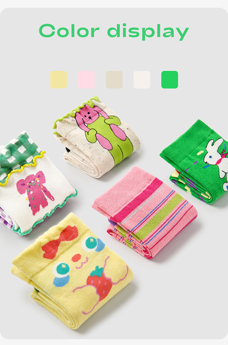 LL Socks Women Crew Socks Playful Bunny Colorful Animal Plaid Socks 5 Pairs
