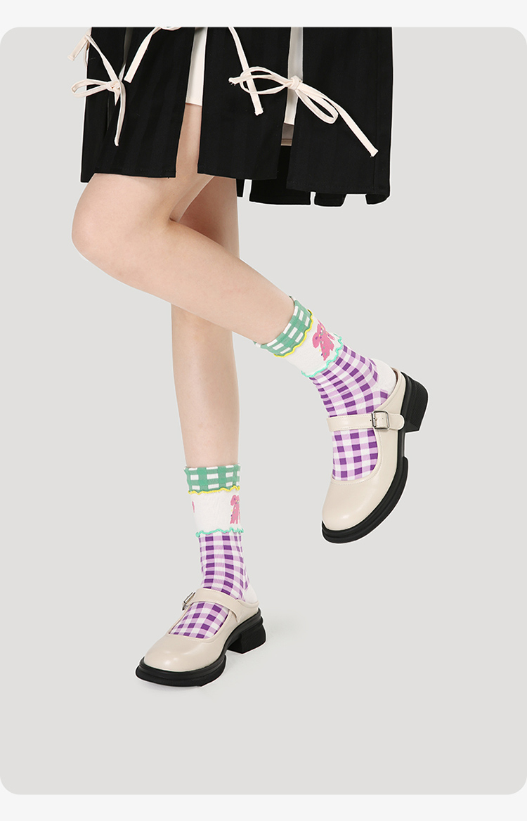 LL Socks Women Crew Socks Playful Bunny Colorful Animal Plaid Socks 5 Pairs