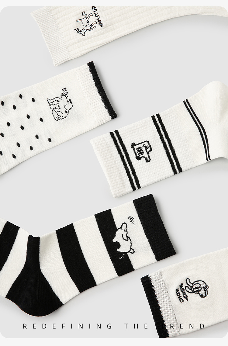 LL Socks Women Crew Socks Puppy Diary Animal Stripes Polka Dot Socks 5 Pairs