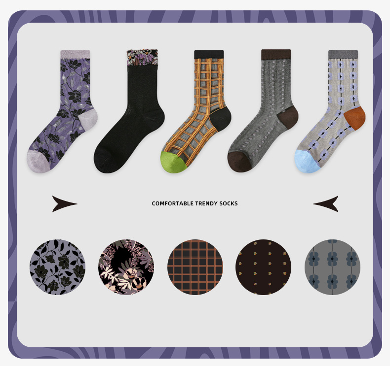 LL Socks Women Crew Socks River Tilts Moon Sets Retro Embroidered Embossed Flower Socks 5 Pairs