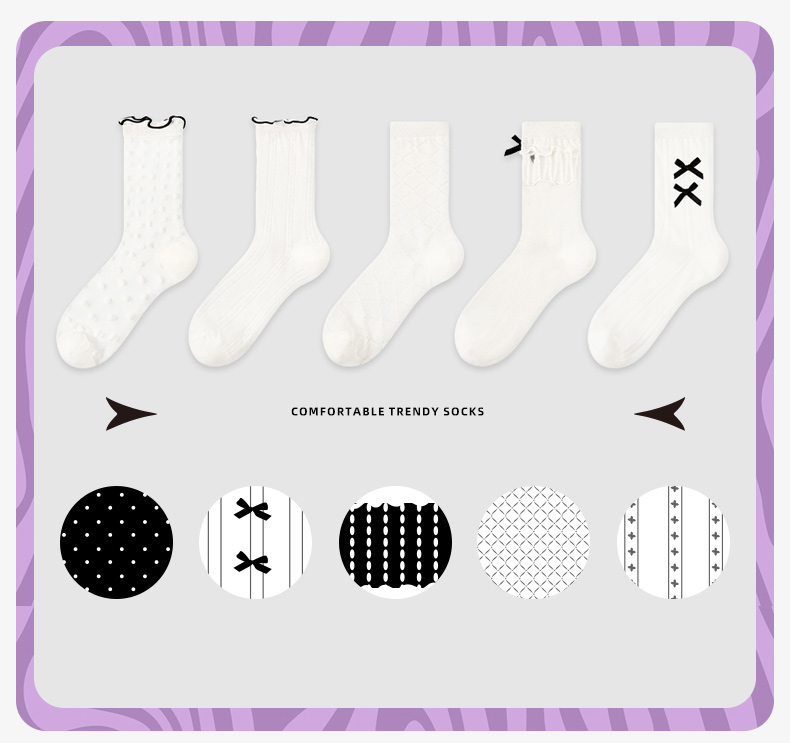 LL Socks Women Crew Socks Star Frost Best Girlfriend Solid Color Socks 5 Pairs