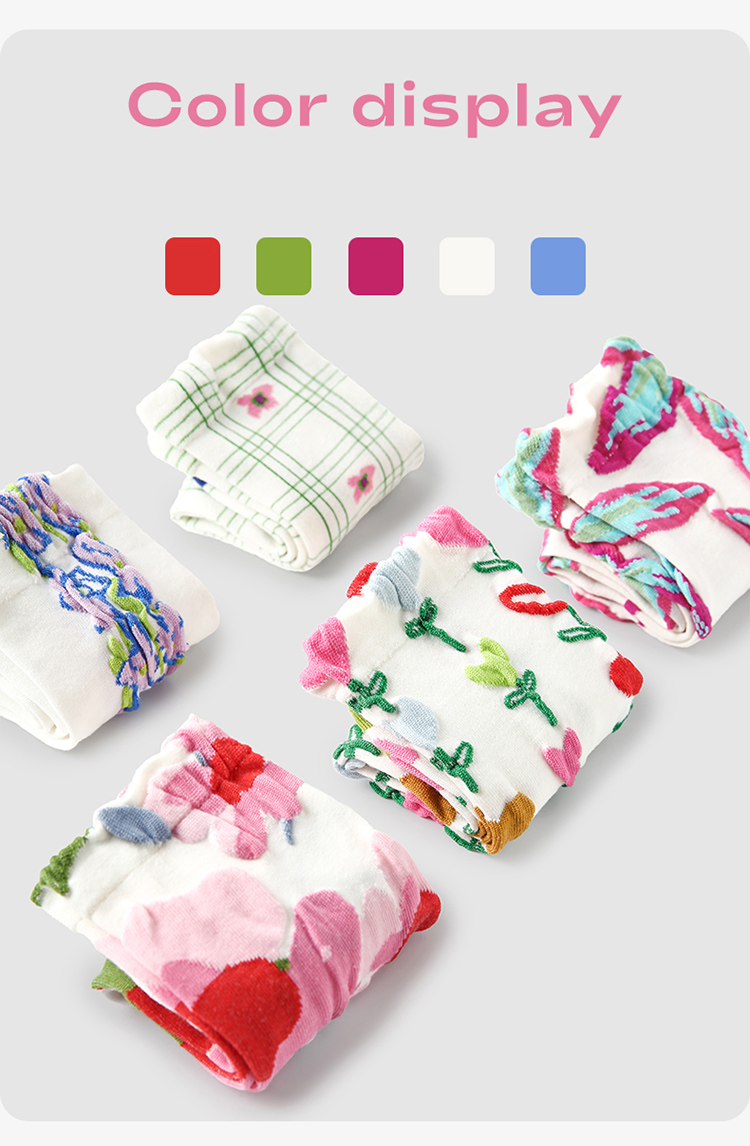 LL Socks Women Crew Socks Summer Flower Season Embossed Flower Socks 5 Pairs