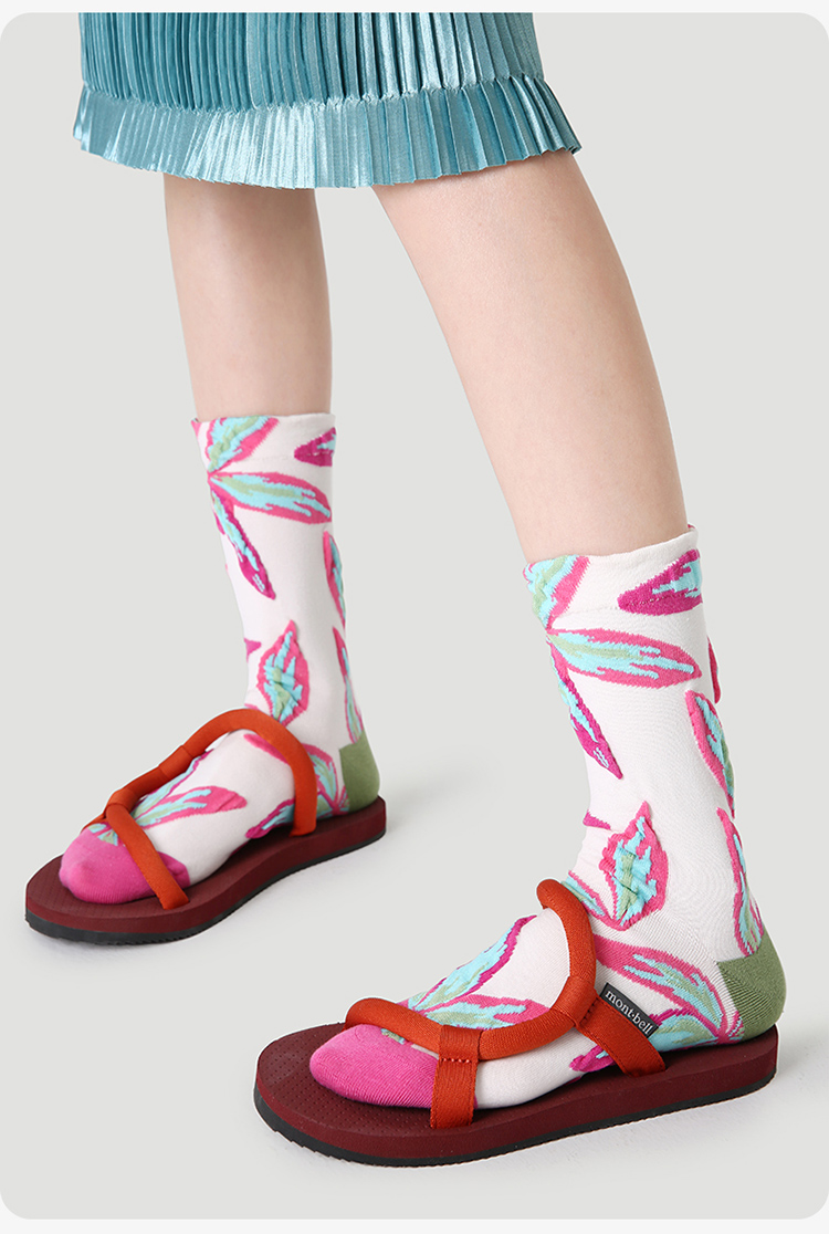LL Socks Women Crew Socks Summer Flower Season Embossed Flower Socks 5 Pairs