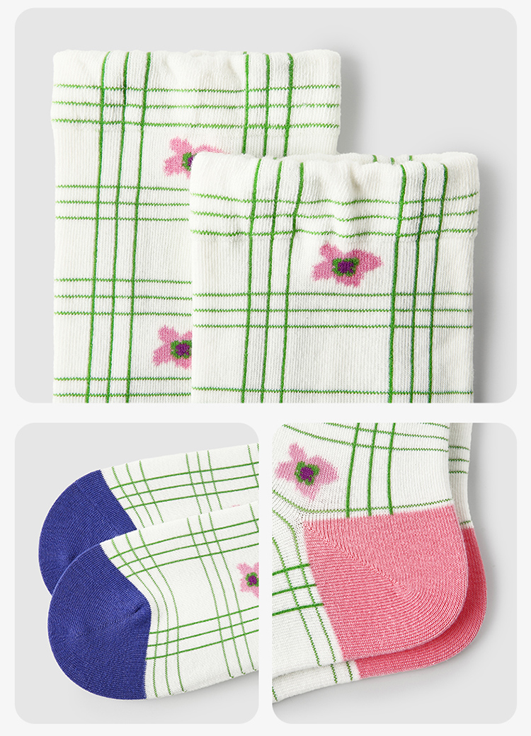 LL Socks Women Crew Socks Summer Flower Season Embossed Flower Socks 5 Pairs