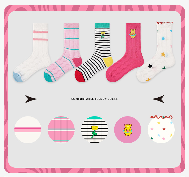 LL Socks Women Crew Socks Summer Limited Edition cheap cute Cartoon Socks 5 Pairs