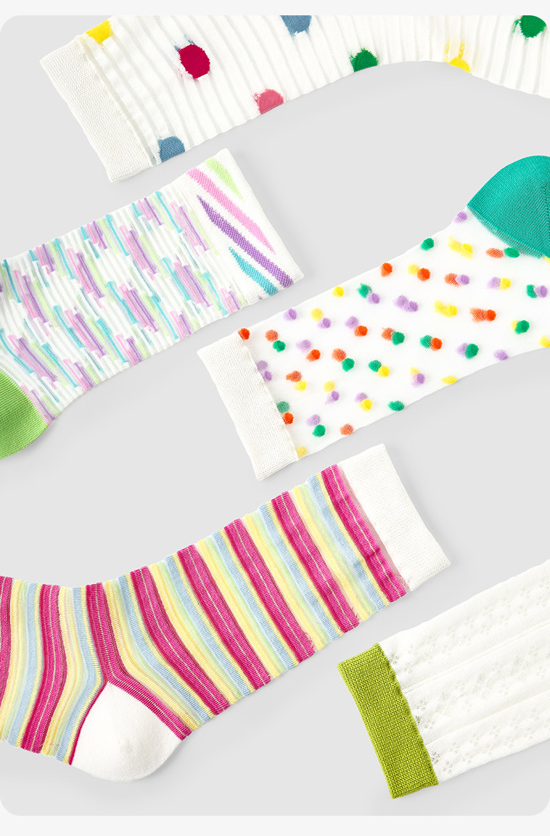 LL Socks Women Crew Socks Summer Night Fireflies Colourful Polka Dot Stripes Socks 5 Pairs