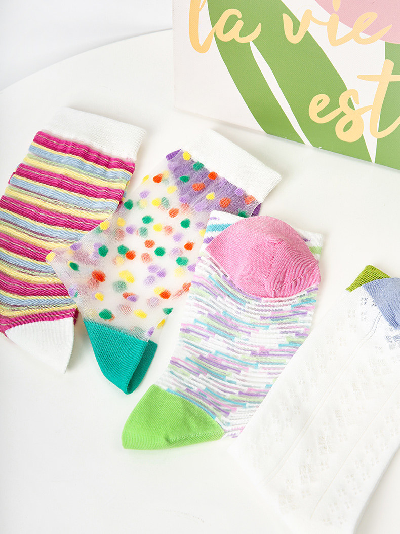 LL Socks Women Crew Socks Summer Night Fireflies Colourful Polka Dot Stripes Socks 5 Pairs