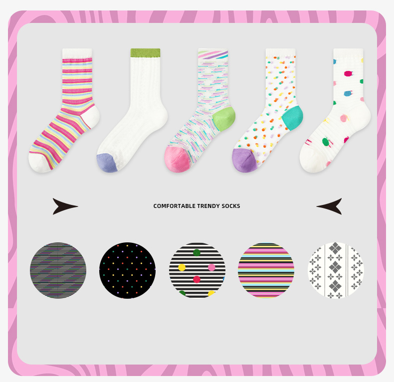LL Socks Women Crew Socks Summer Night Fireflies Colourful Polka Dot Stripes Socks 5 Pairs