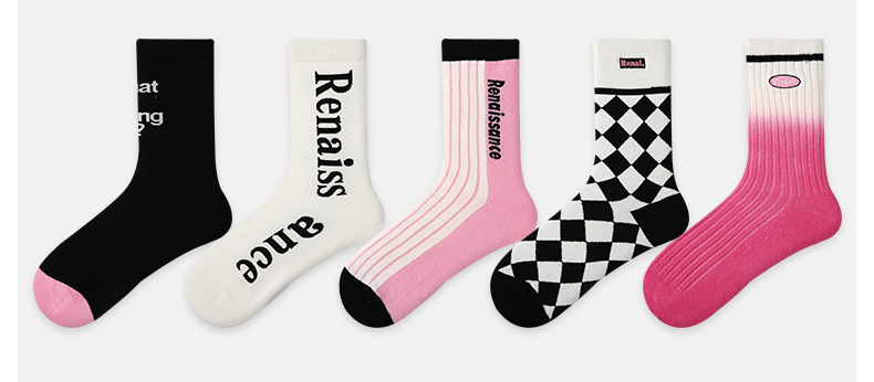 LL Socks Women Crew Socks Sweet Cool Charm Plaid Striped Letter Socks 5 Pairs