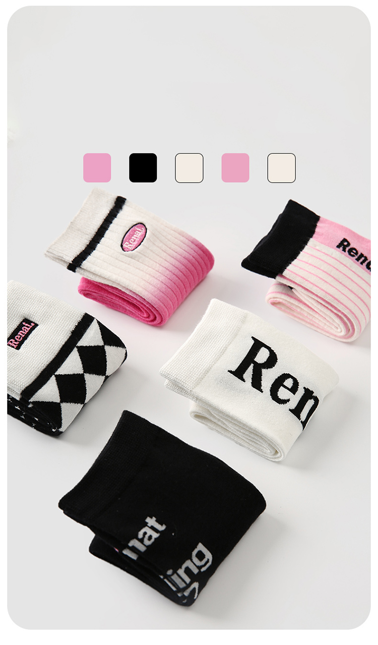 LL Socks Women Crew Socks Sweet Cool Charm Plaid Striped Letter Socks 5 Pairs