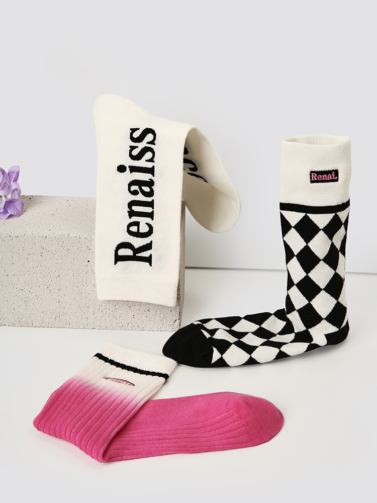 LL Socks Women Crew Socks Sweet Cool Charm Plaid Striped Letter Socks 5 Pairs
