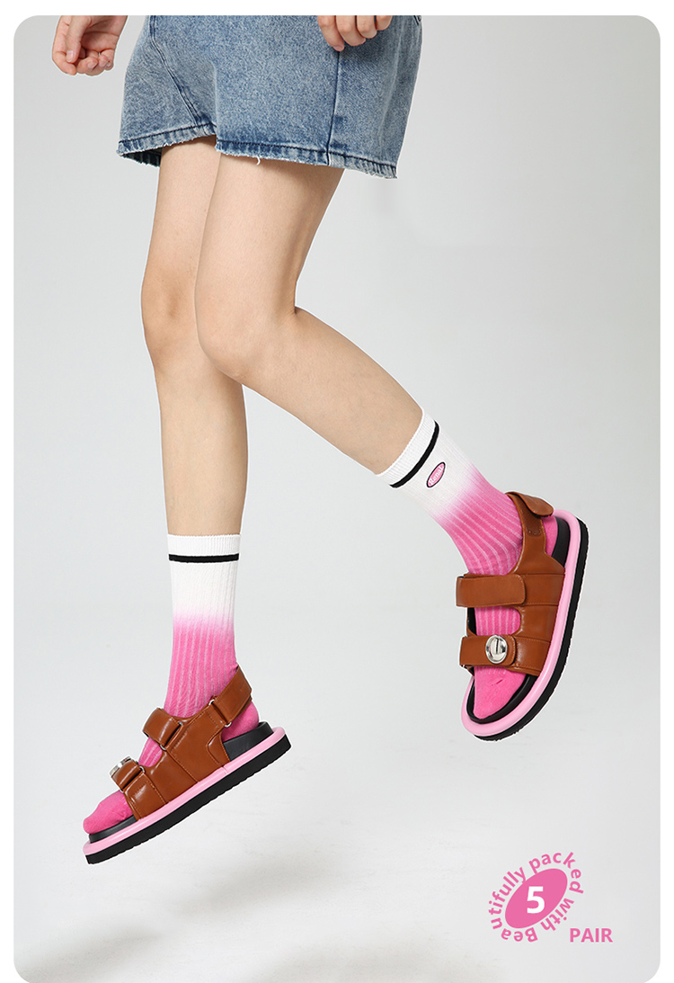 LL Socks Women Crew Socks Sweet Cool Charm Plaid Striped Letter Socks 5 Pairs