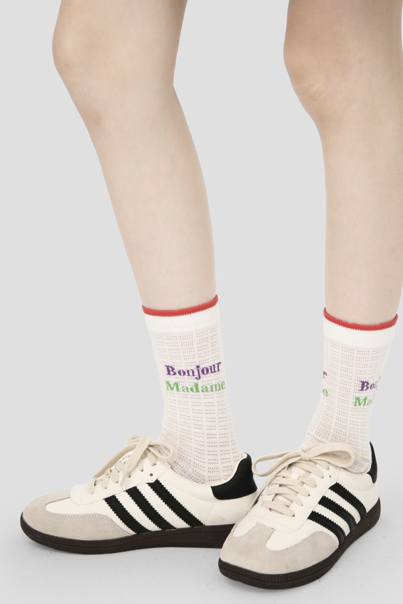 LL Socks Women Crew Socks Time Speaks Not Creative Stripes Socks Polka Dot Socks 5 Pairs