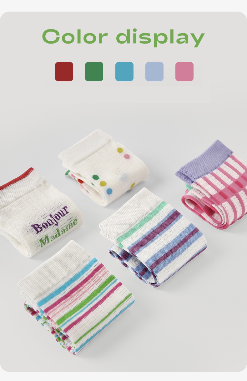 LL Socks Women Crew Socks Time Speaks Not Creative Stripes Socks Polka Dot Socks 5 Pairs