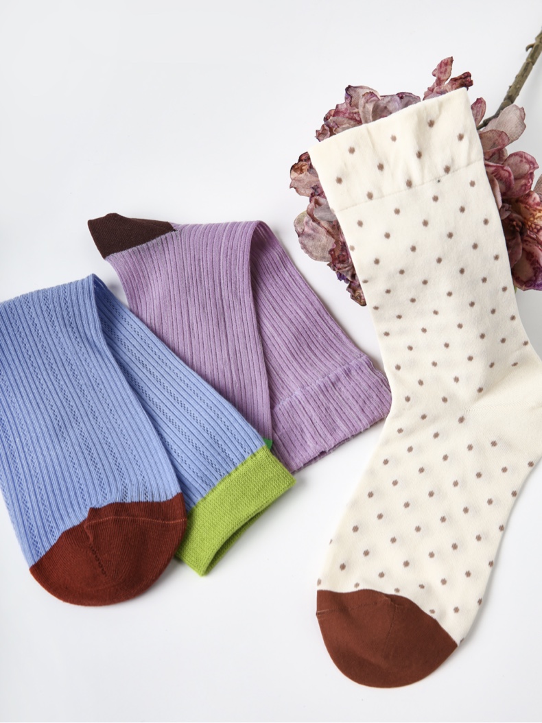 LL Socks Women Crew Socks Twilight Brewing the Moon Retro Stripes Polka Dot Socks 5 Pairs