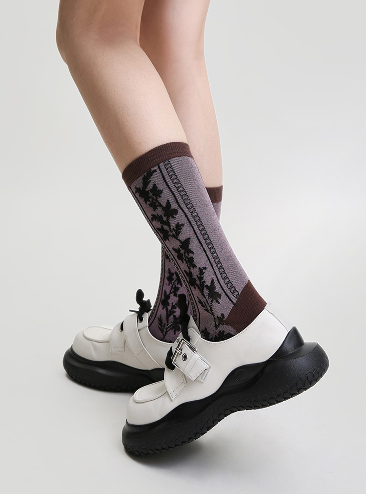LL Socks Women Crew Socks Vintage Flowers Embroidered Floral Pattern Socks 3 Pairs