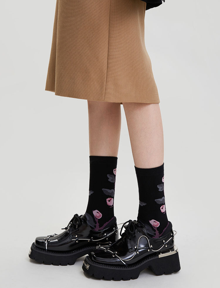 LL Socks Women Crew Socks Vintage Flowers Embroidered Floral Pattern Socks 3 Pairs