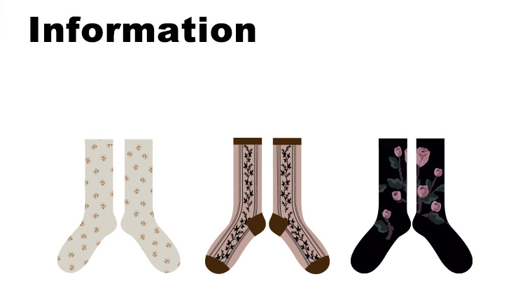 LL Socks Women Crew Socks Vintage Flowers Embroidered Floral Pattern Socks 3 Pairs