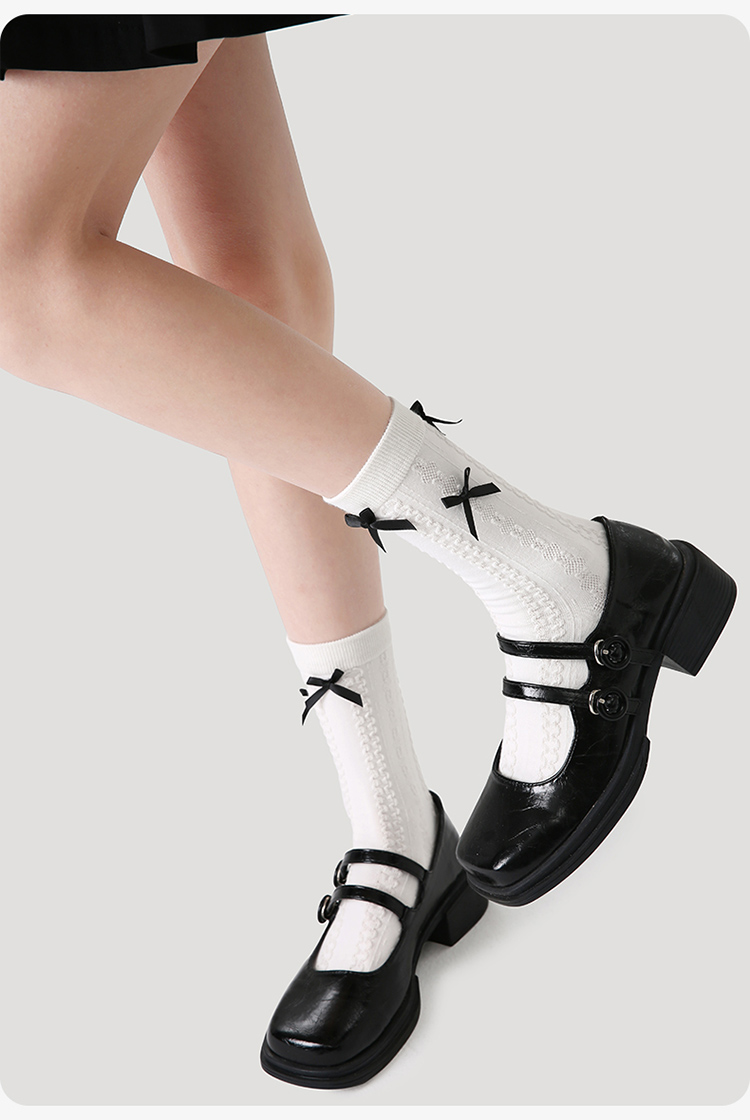 LL Socks Women Crew Socks White Bow Tie Best Girlfriend Socks 5 Pairs
