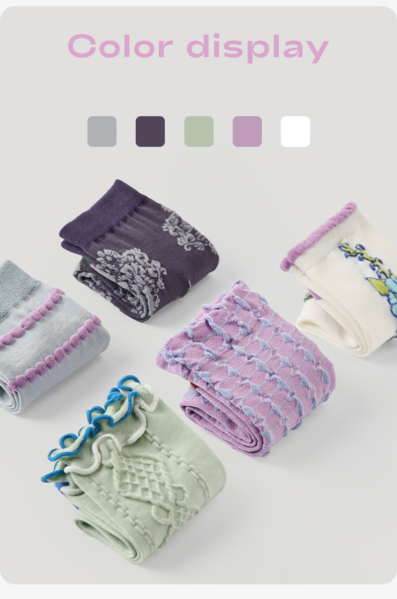 LL Socks Women Crew Socks Yun Hu Not Like Retro Embossed Flower Socks 5 Pairs