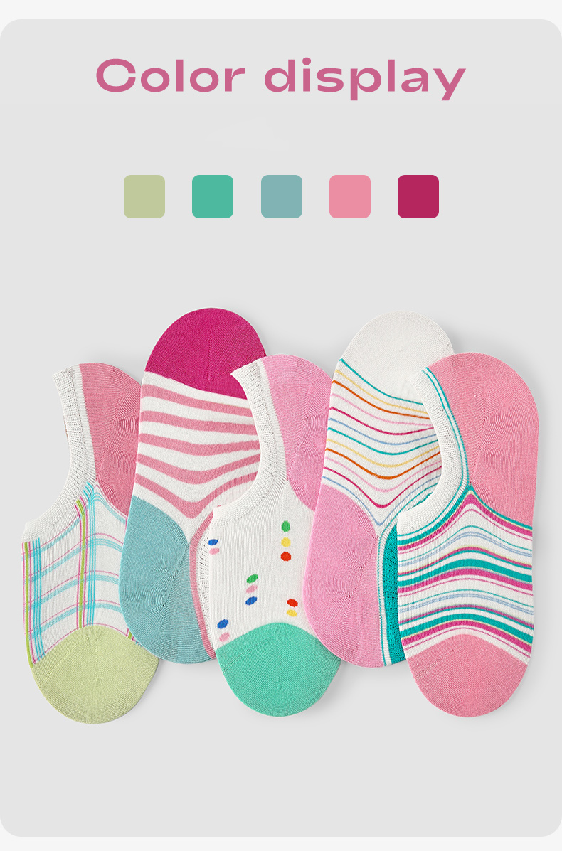 LL Socks Women Low Rise Socks Dreamy Frames Stripes Polka Dot Letter Socks 5 Pairs