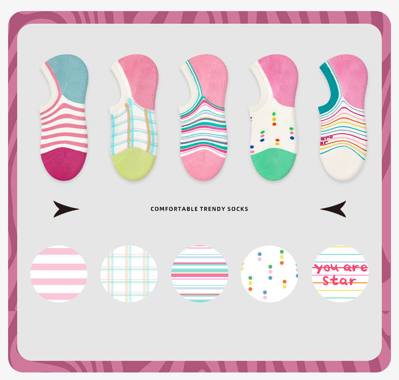 LL Socks Women Low Rise Socks Dreamy Frames Stripes Polka Dot Letter Socks 5 Pairs