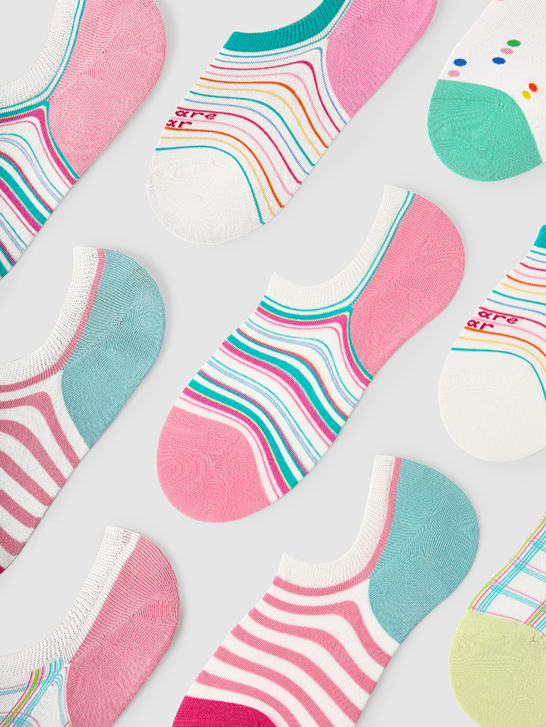 LL Socks Women Low Rise Socks Dreamy Frames Stripes Polka Dot Letter Socks 5 Pairs
