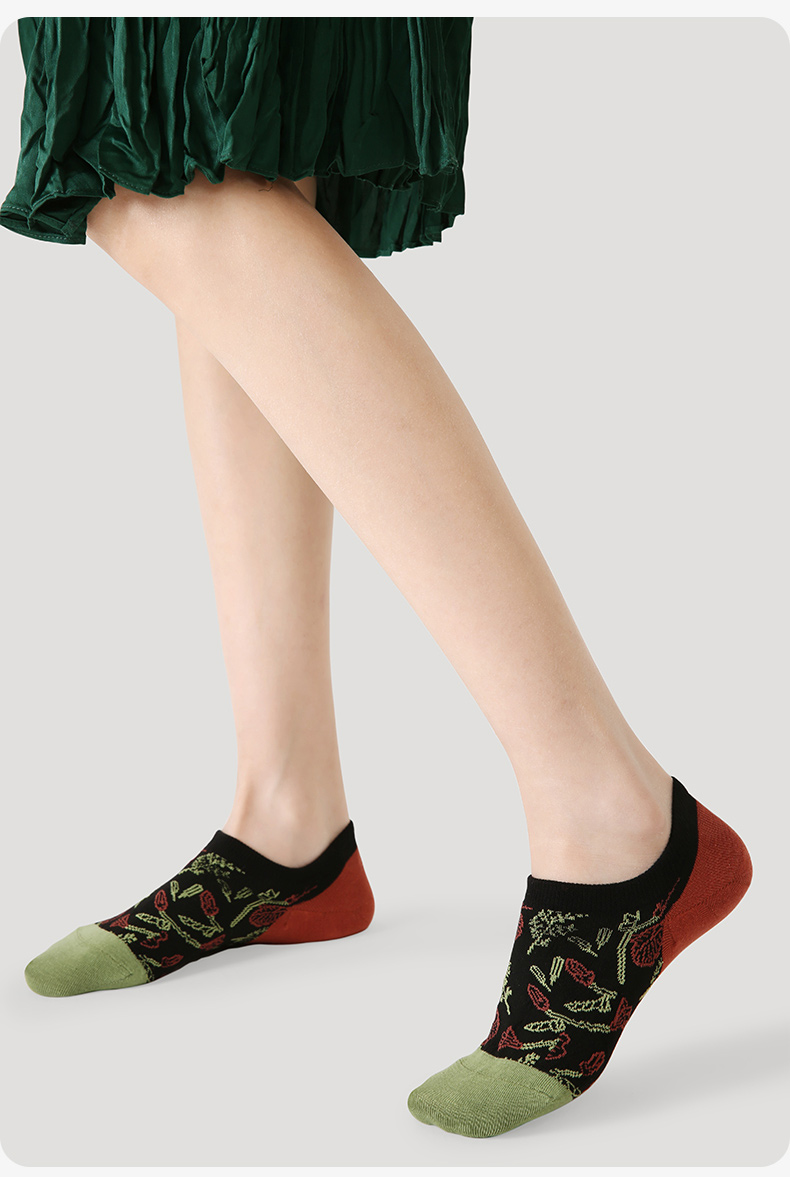 LL Socks Women Low Rise Socks Floral Swirls Retro Fashion Floral Pattern Socks 5 Pairs