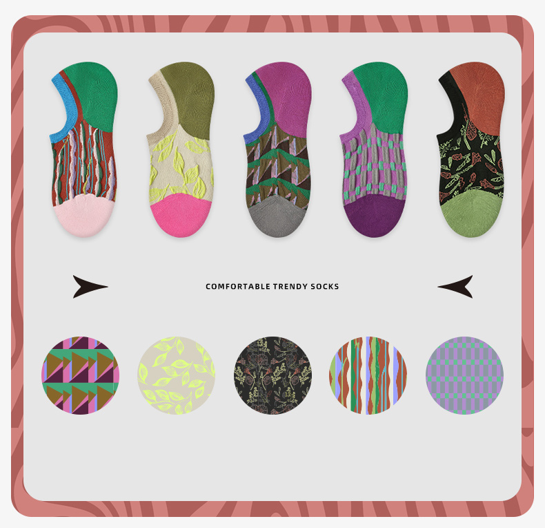 LL Socks Women Low Rise Socks Floral Swirls Retro Fashion Floral Pattern Socks 5 Pairs