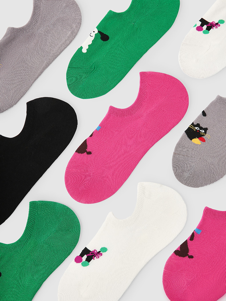 LL Socks Women Low Rise Socks Happy Gathering Cute Cartoon Animal Socks 5 Pairs
