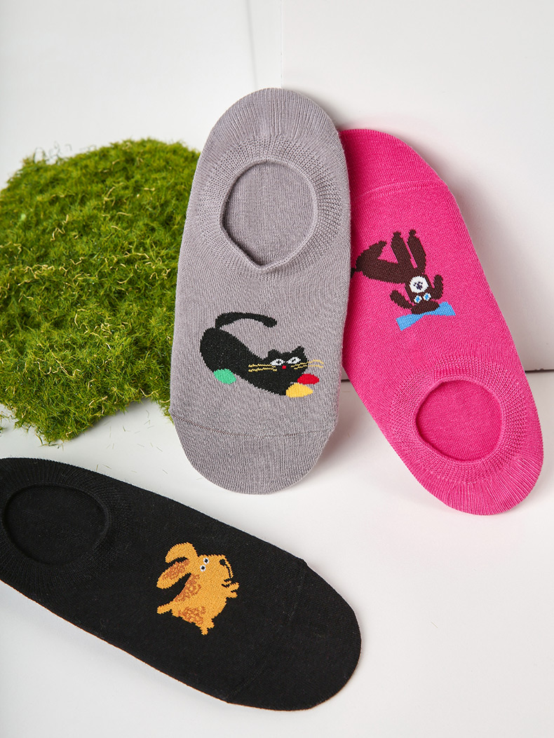 LL Socks Women Low Rise Socks Happy Gathering Cute Cartoon Animal Socks 5 Pairs
