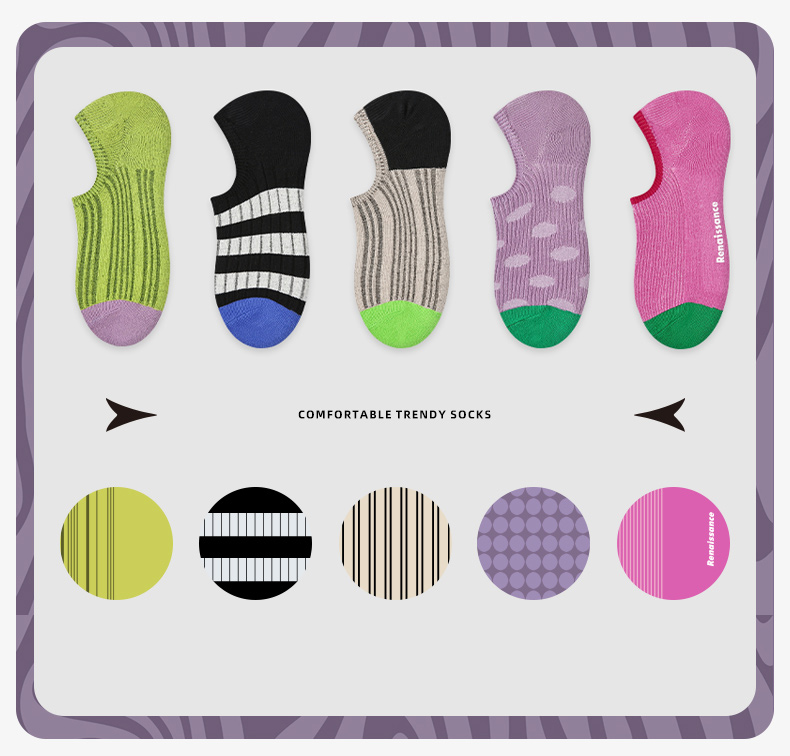 LL Socks Women Low Rise Socks Light Air Travel Stripes Polka Dot Letter Socks 5 Pairs