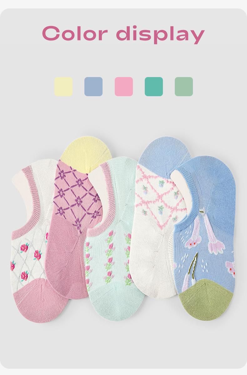 LL Socks Women Low Rise Socks Rose Manor Retro Embossed Flower Socks 5 Pairs