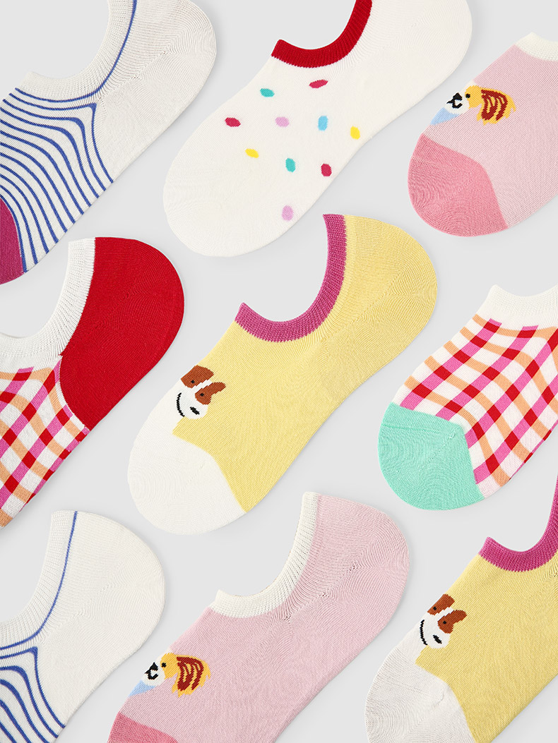 LL Socks Women Low Rise Socks Sugar Jar Puppies Animal Stripes Animal Socks 5 Pairs