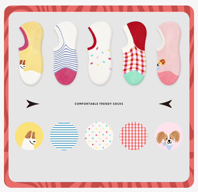 LL Socks Women Low Rise Socks Sugar Jar Puppies Animal Stripes Animal Socks 5 Pairs