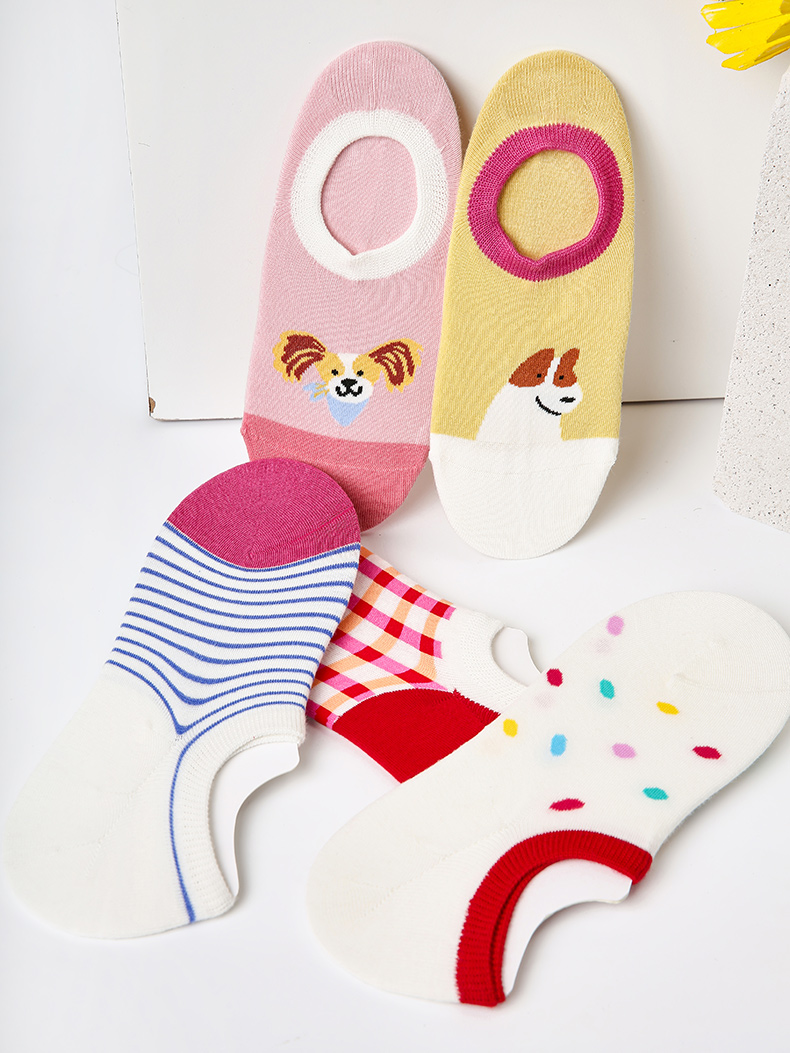 LL Socks Women Low Rise Socks Sugar Jar Puppies Animal Stripes Animal Socks 5 Pairs