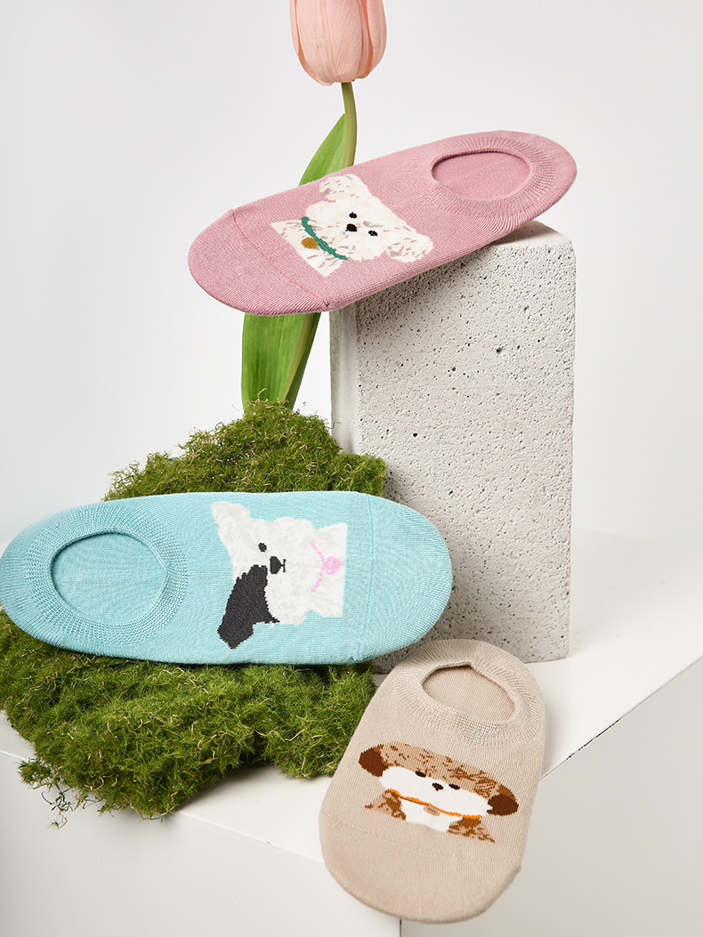 LL Socks Women Low Rise Socks Woofy Partners Cute Animal Couple Socks 5 Pairs