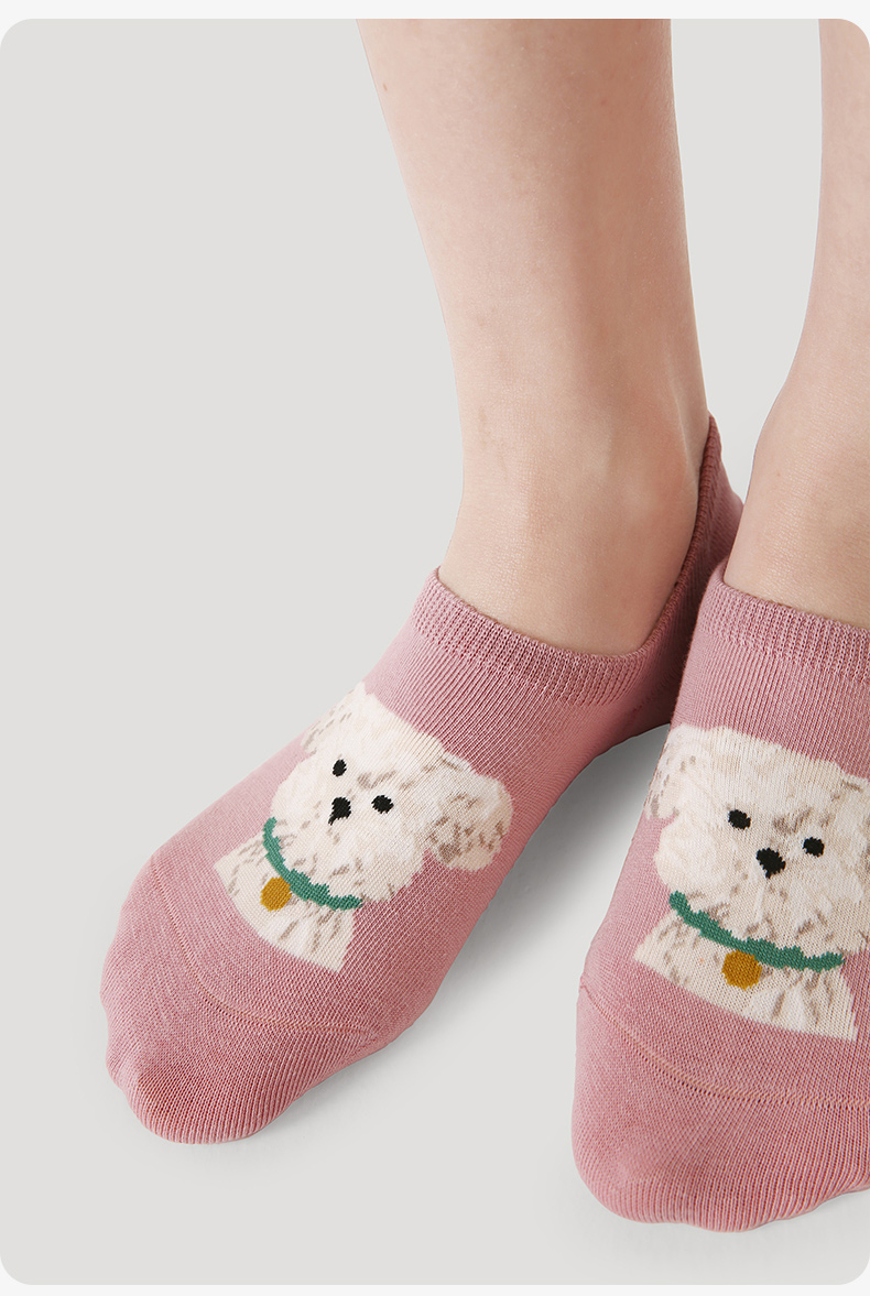 LL Socks Women Low Rise Socks Woofy Partners Cute Animal Couple Socks 5 Pairs