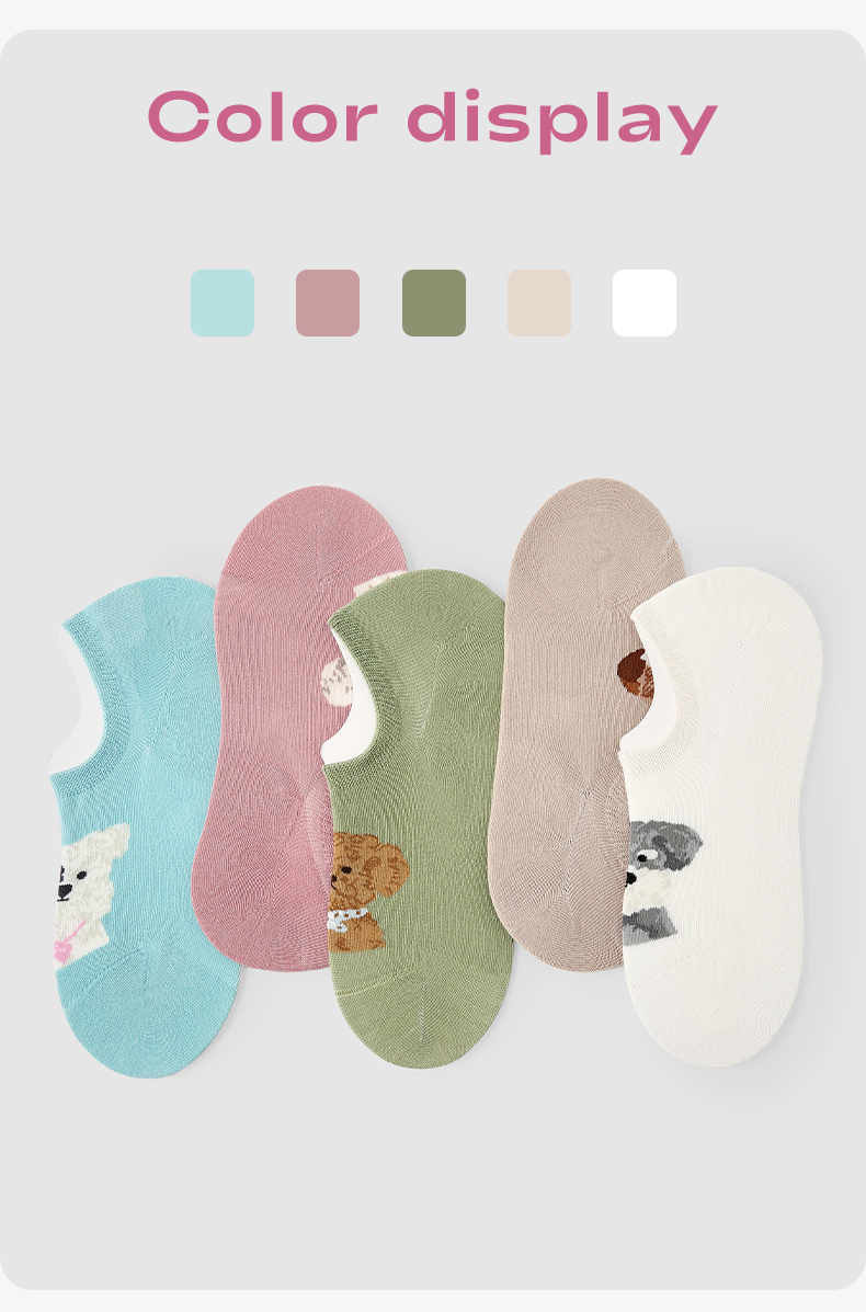 LL Socks Women Low Rise Socks Woofy Partners Cute Animal Couple Socks 5 Pairs