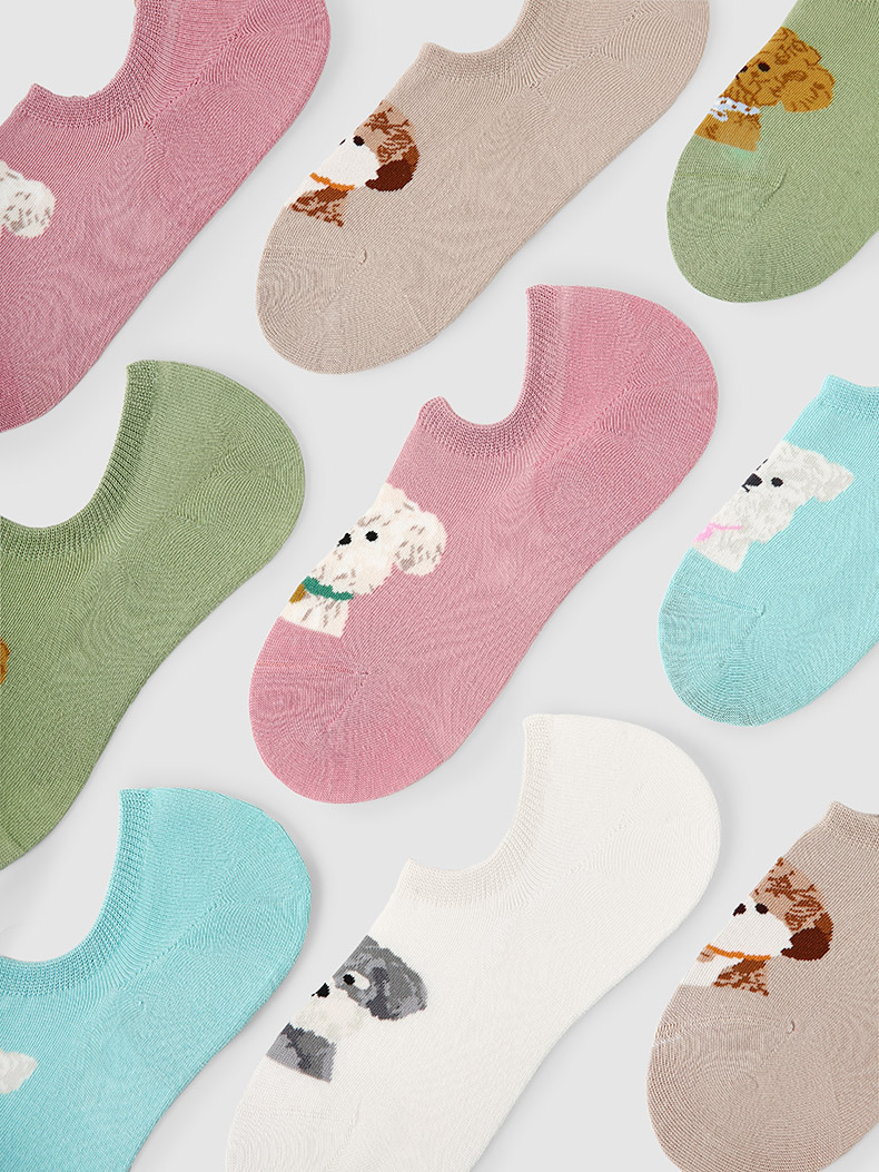 LL Socks Women Low Rise Socks Woofy Partners Cute Animal Couple Socks 5 Pairs